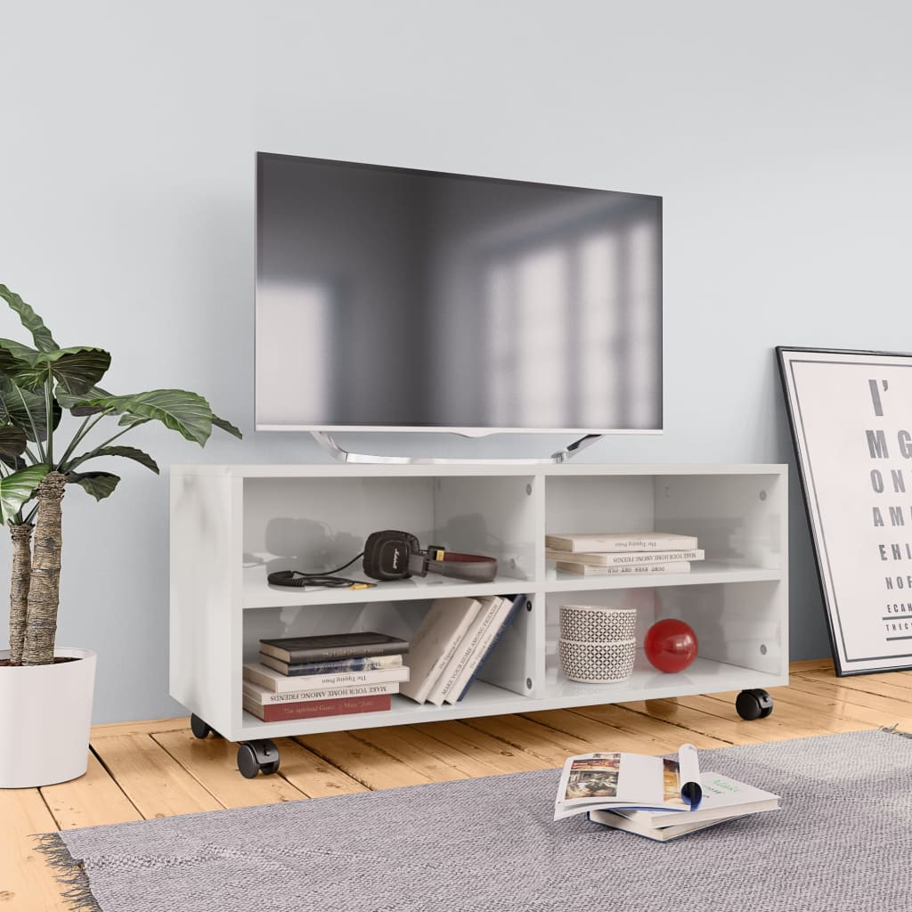 Tv Cabinet With Castors 90X35X35 Cm Engineered Wood