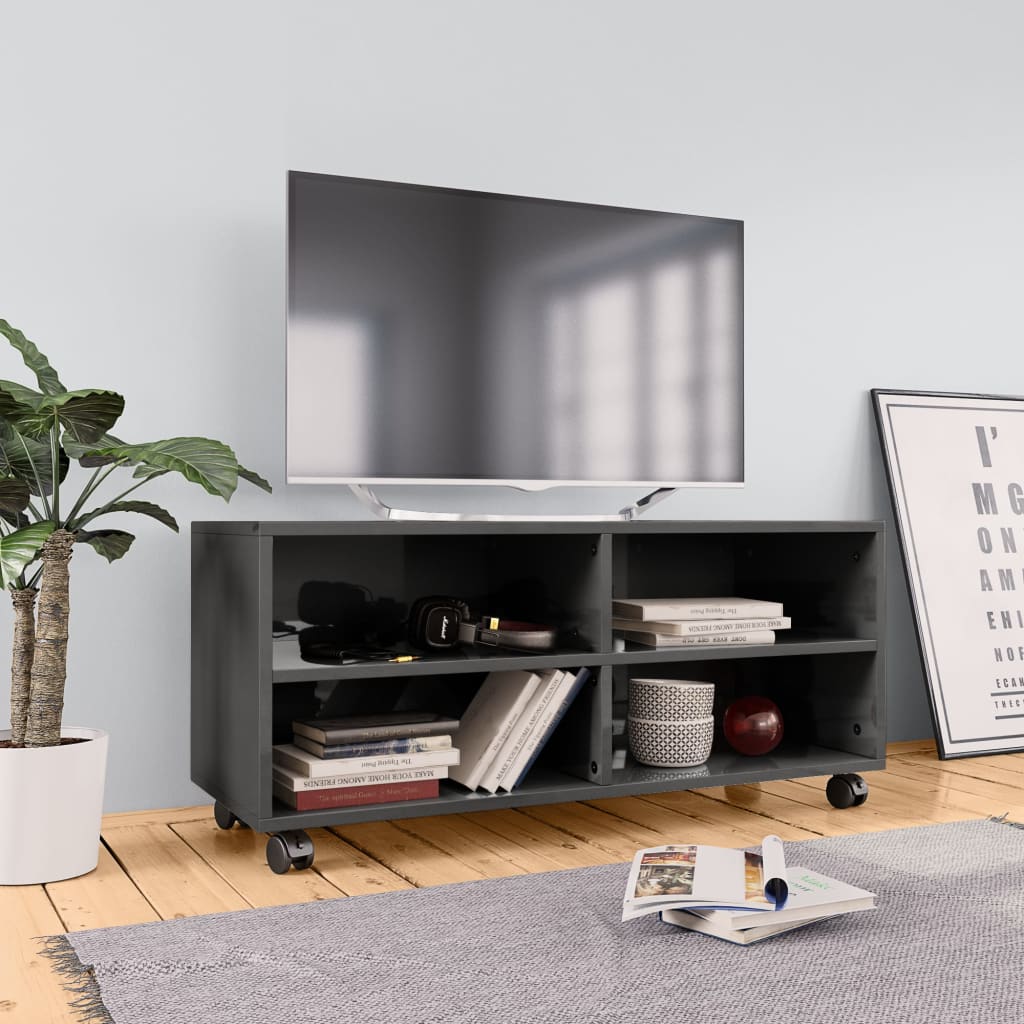 Tv Cabinet With Castors 90X35X35 Cm Engineered Wood