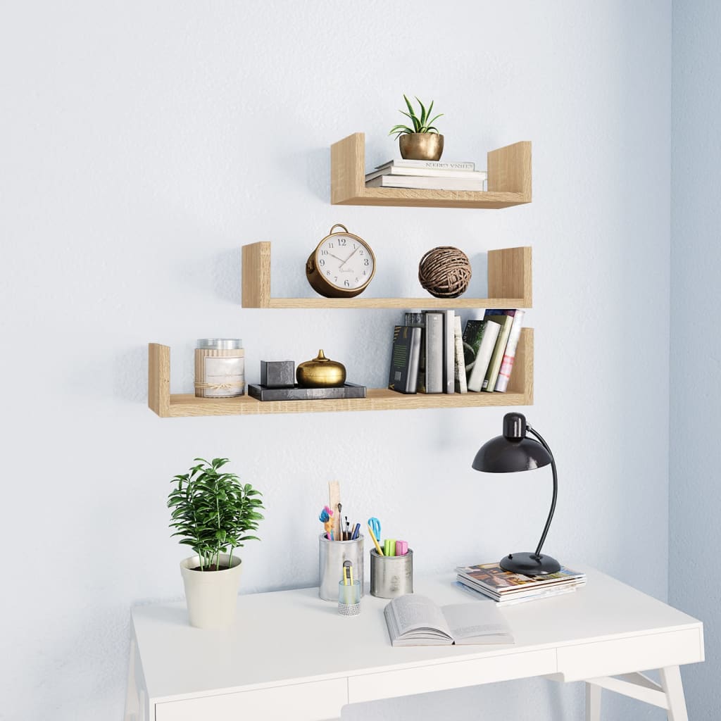 Wall Display Shelves 3 Pcs Engineered Wood