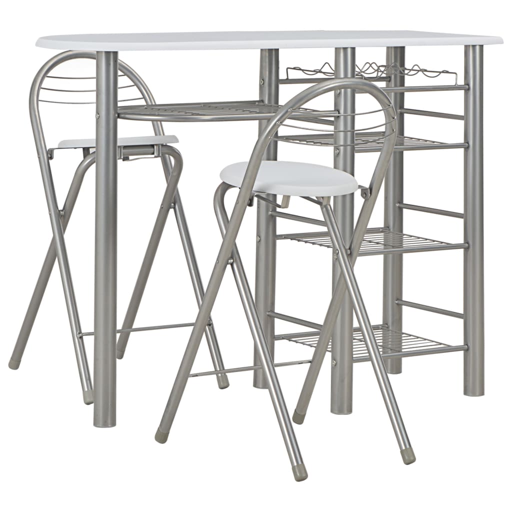 3 Piece Bar Set With Shelves Wood And Steel White