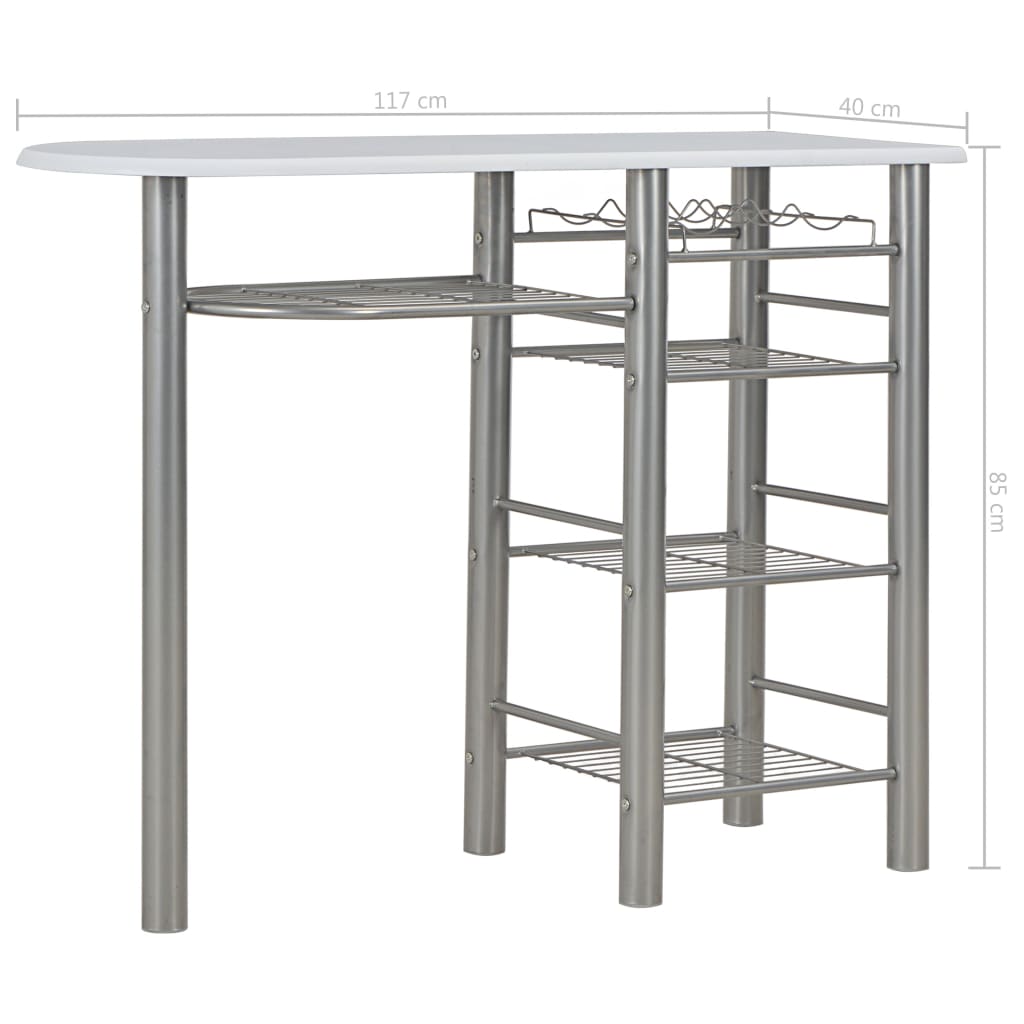 3 Piece Bar Set With Shelves Wood And Steel White