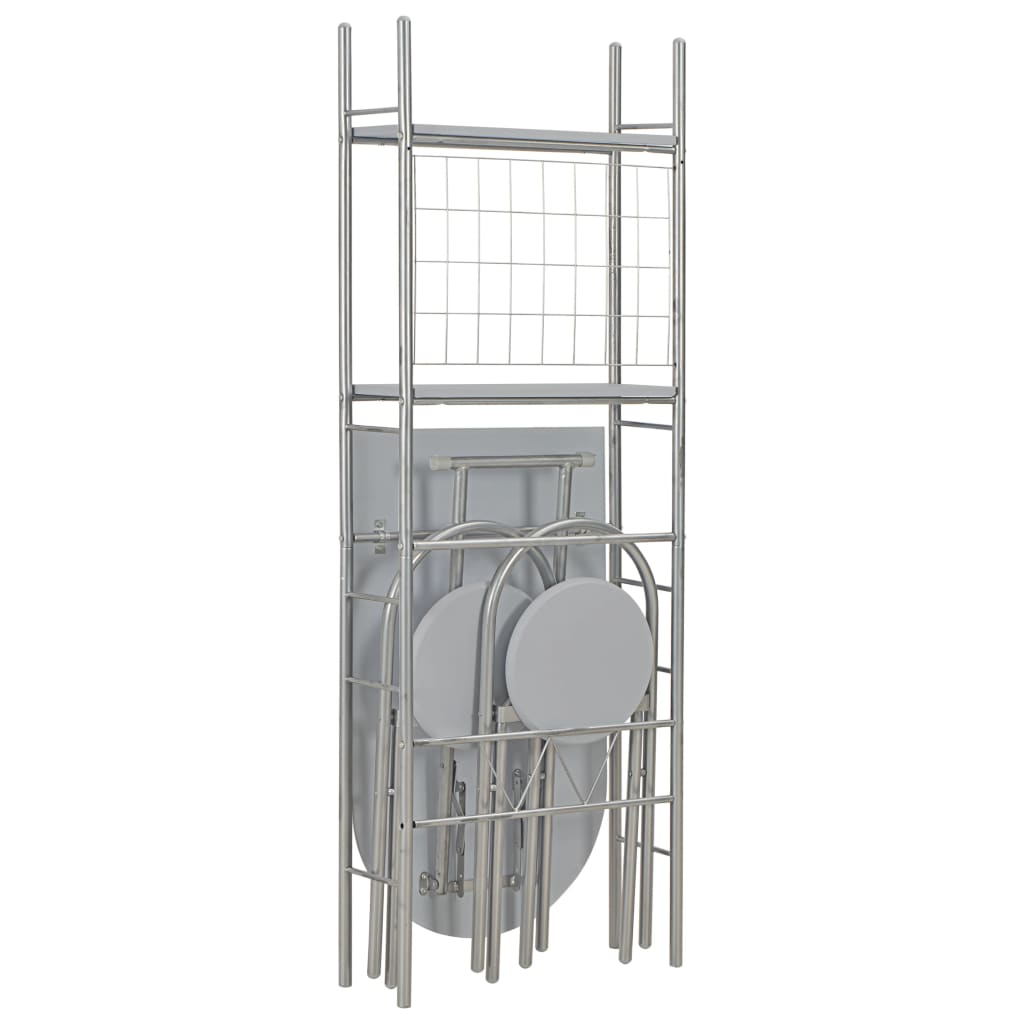 3 Piece Folding Dining Set With Storage Rack Mdf And Steel Grey