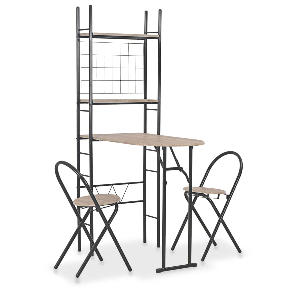 3 Piece Folding Dining Set With Storage Rack Mdf And Steel Grey