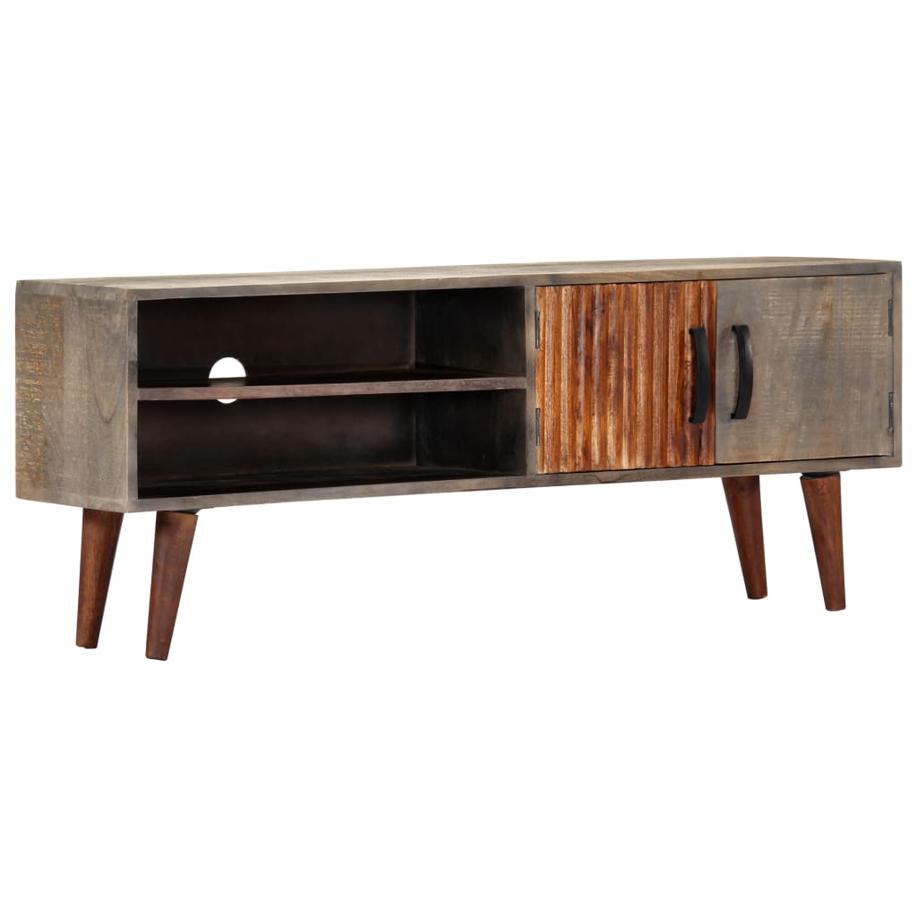Tv Cabinet Grey 130X30X46 Cm Solid Rough Mango Wood