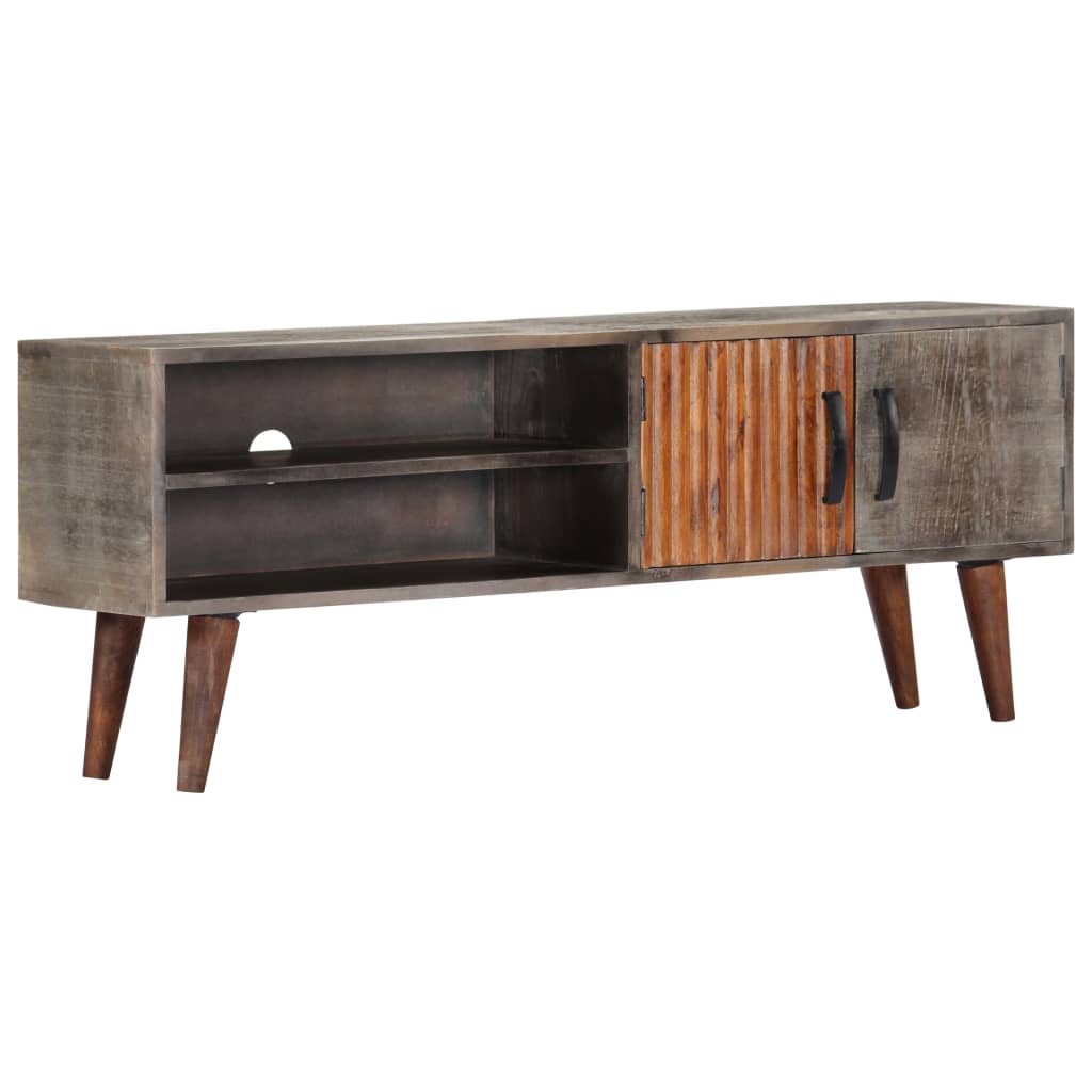 Tv Cabinet Grey 130X30X46 Cm Solid Rough Mango Wood