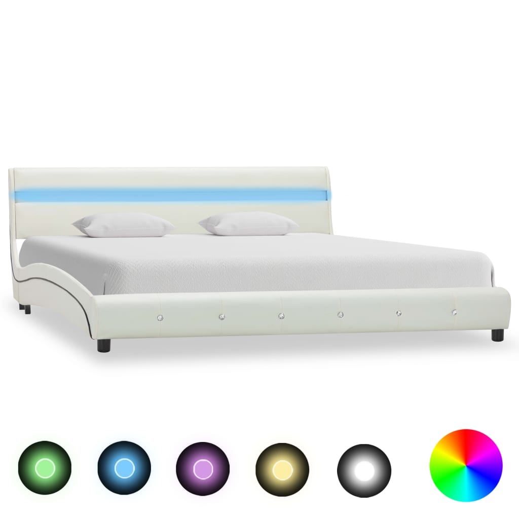 Bed Frame With Led Without Mattress Faux Leather 150X200Cm
