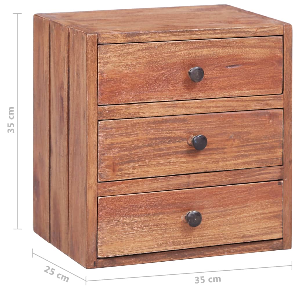 Bedside Cabinet With 3 Drawers 35X25X35 Cm Solid Mahogany Wood