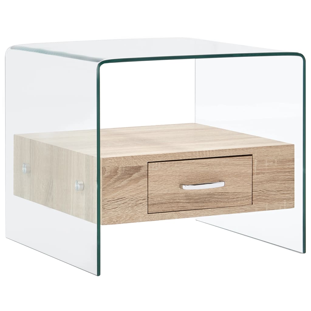 Coffee Table With Drawer 50X50X45 Cm Tempered Glass