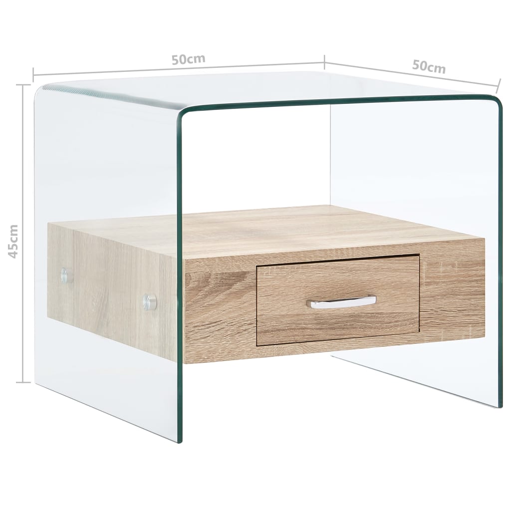 Coffee Table With Drawer 50X50X45 Cm Tempered Glass