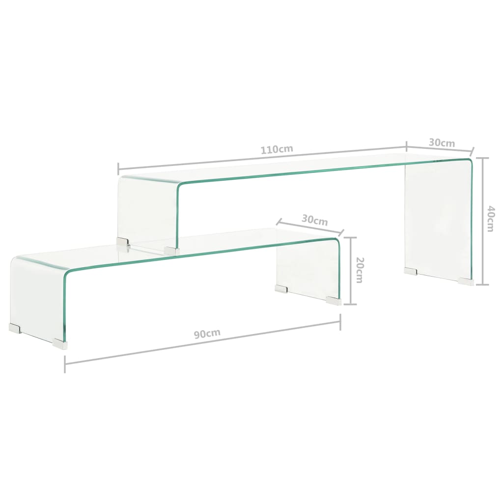 2 Piece Coffee Table Set 90X30X20/110X30X40 Cm Tempered Glass