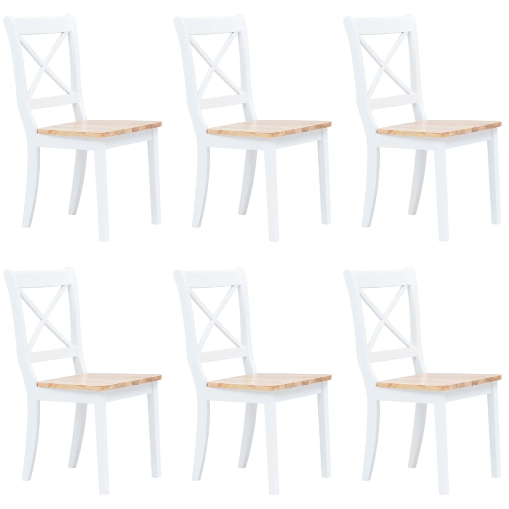 Dining Chairs 6 Pcs White And Light Wood Solid Rubber Wood