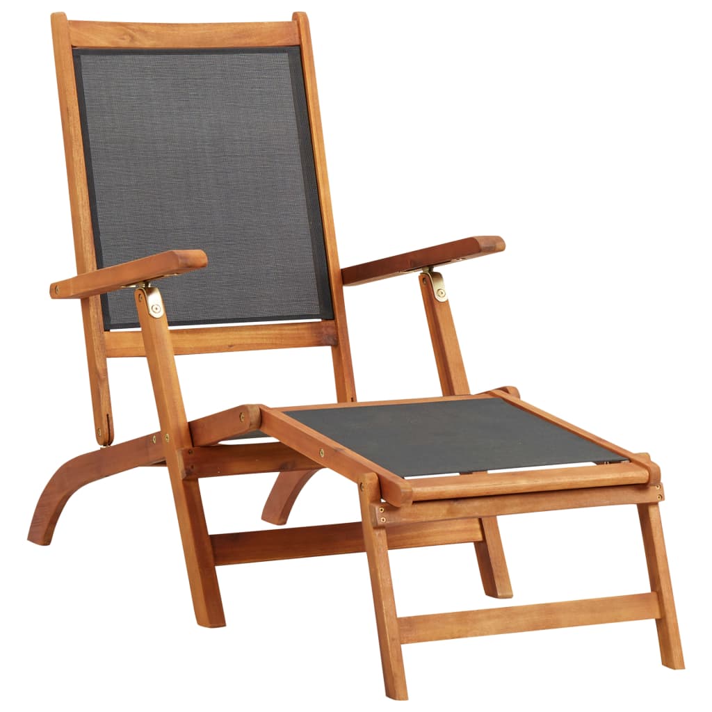 Outdoor Deck Chair With Table Solid Wood Acacia And Textilene