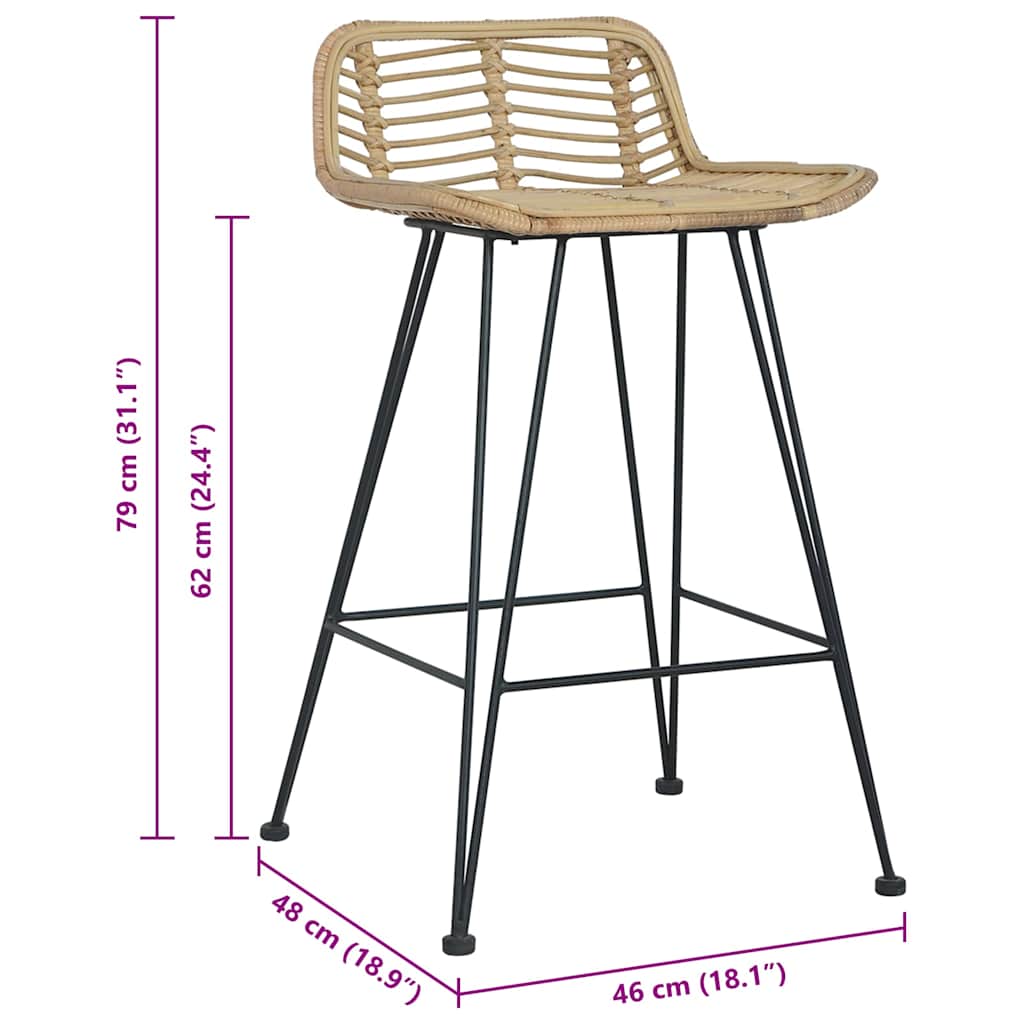 Bar Chairs 2 Pcs Natural Rattan