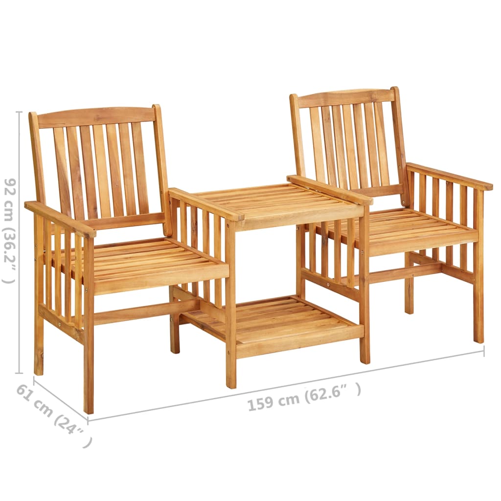 Garden Chairs With Tea Table 159X61X92 Cm Solid Acacia Wood