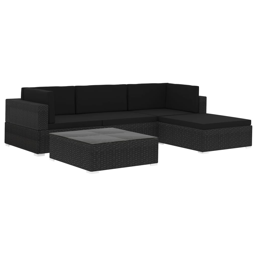 5 Piece Garden Lounge Set With Cushions Poly Rattan Black