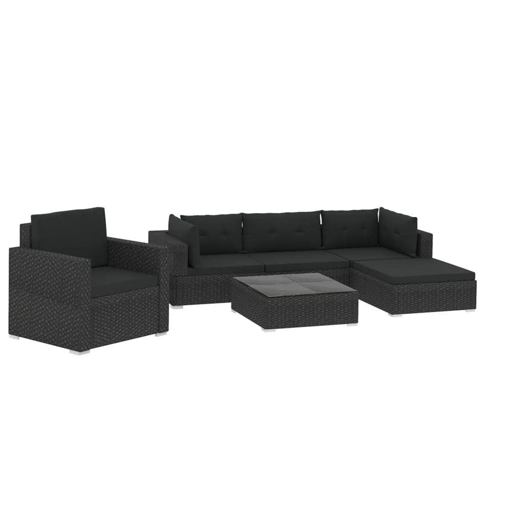 6 Piece Garden Lounge Set With Cushions Poly Rattan Black