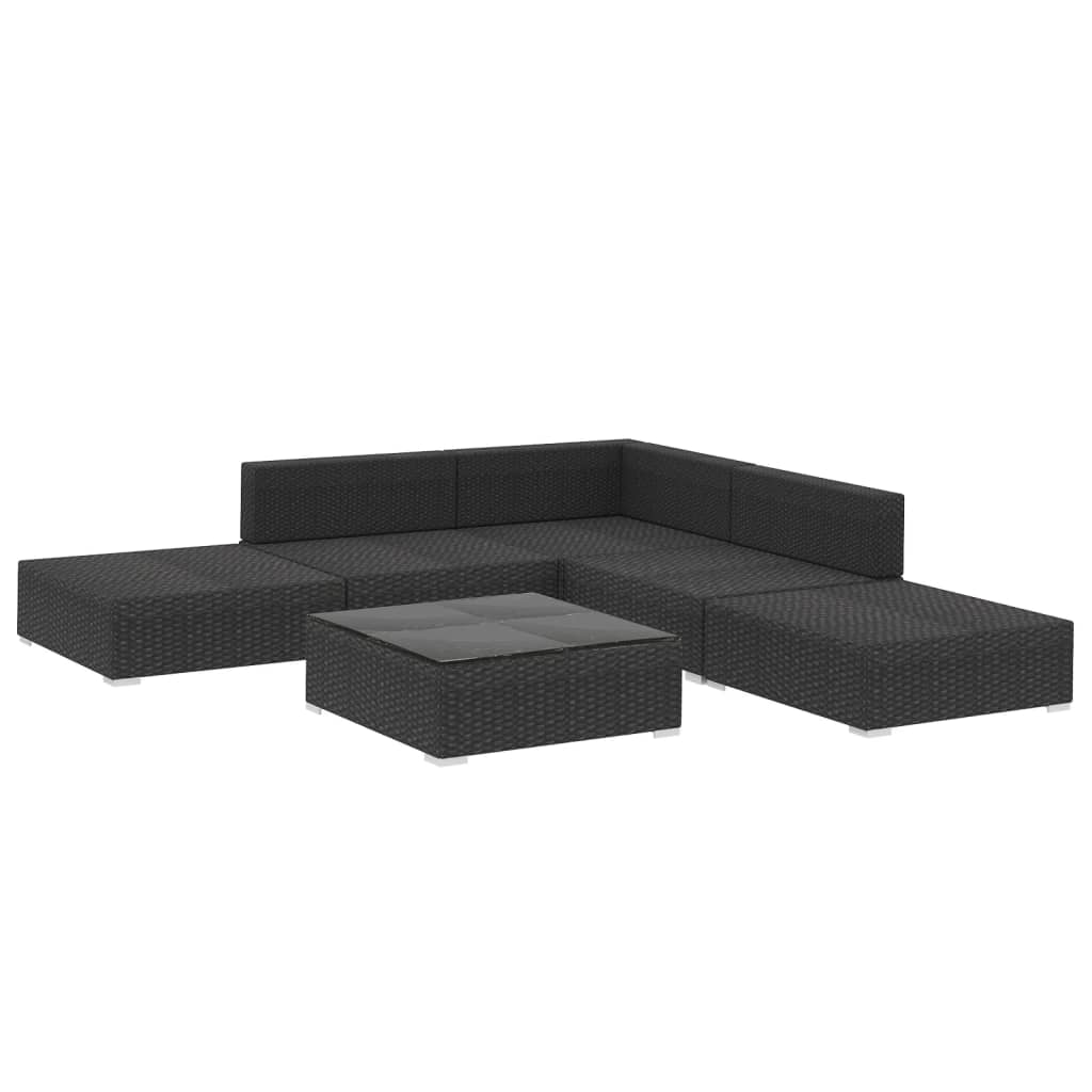 6 Piece Garden Lounge Set With Cushions Poly Rattan Black