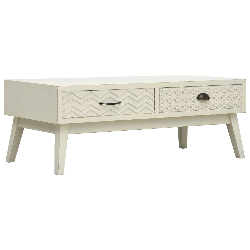 Coffee Table With 2 Drawers Carving Grey 110X50X40 Cm Wood
