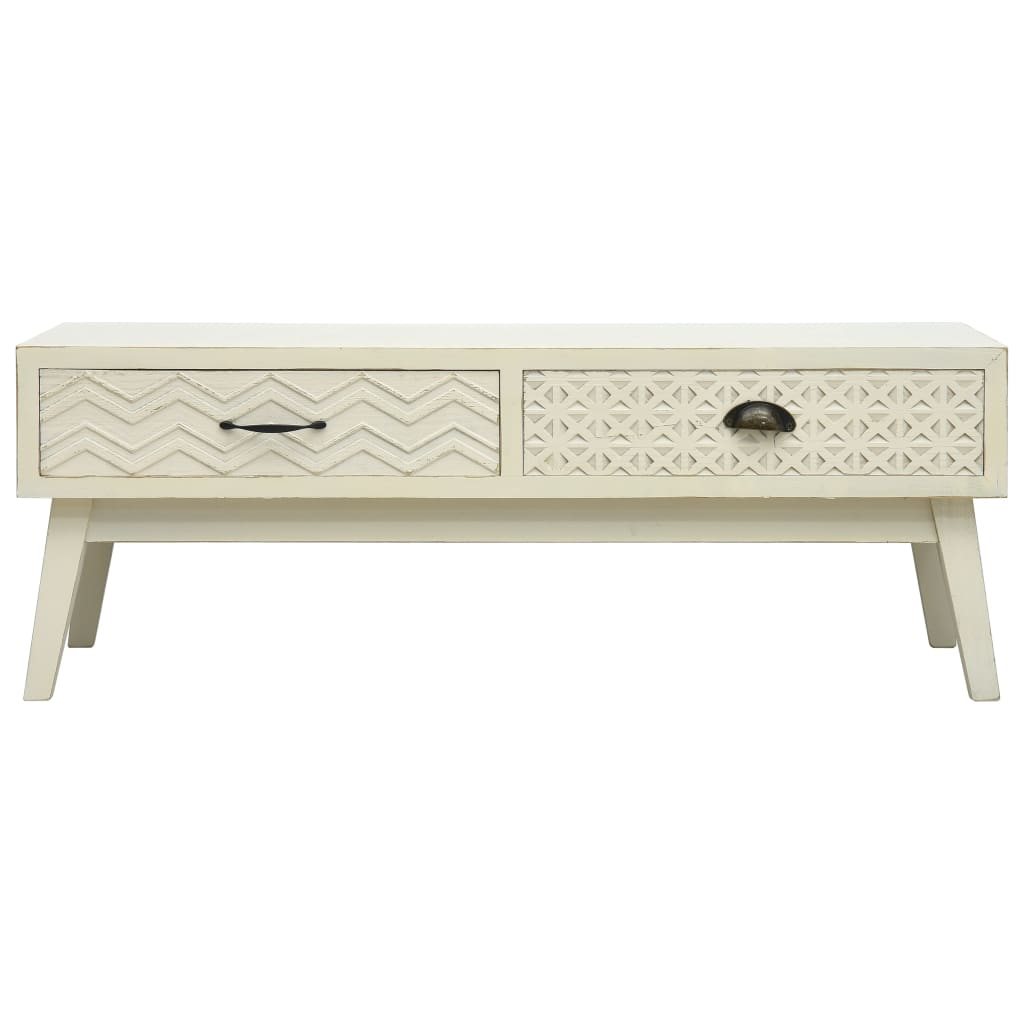 Coffee Table With 2 Drawers Carving Grey 110X50X40 Cm Wood