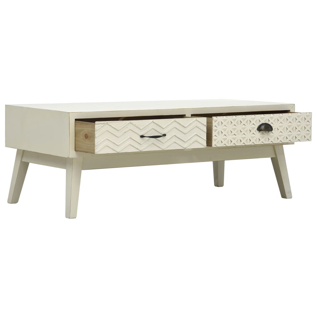 Coffee Table With 2 Drawers Carving Grey 110X50X40 Cm Wood