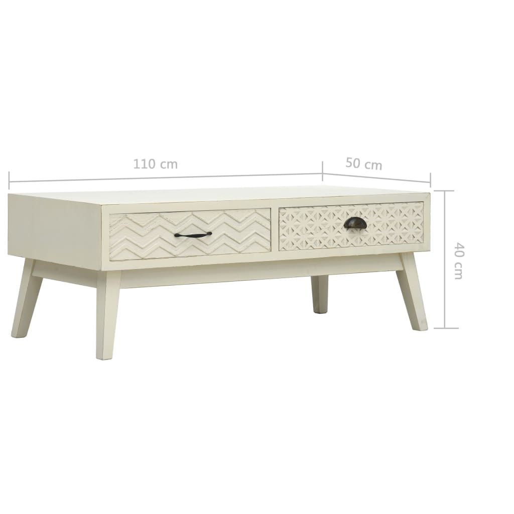 Coffee Table With 2 Drawers Carving Grey 110X50X40 Cm Wood