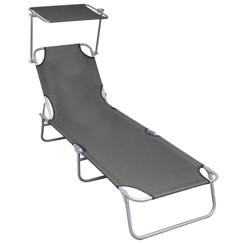 Folding Sun Lounger With Canopy Aluminium