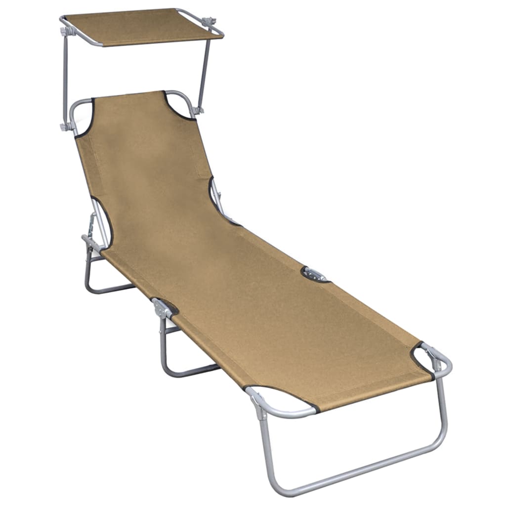Folding Sun Lounger With Canopy Aluminium