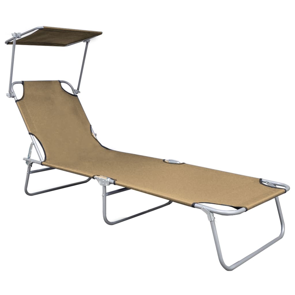 Folding Sun Lounger With Canopy Aluminium