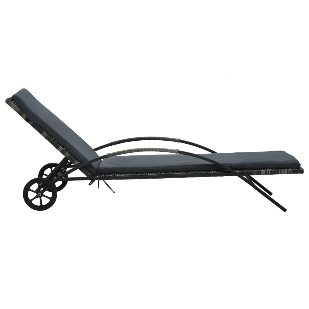Sun Lounger With Cushion & Wheels Poly Rattan