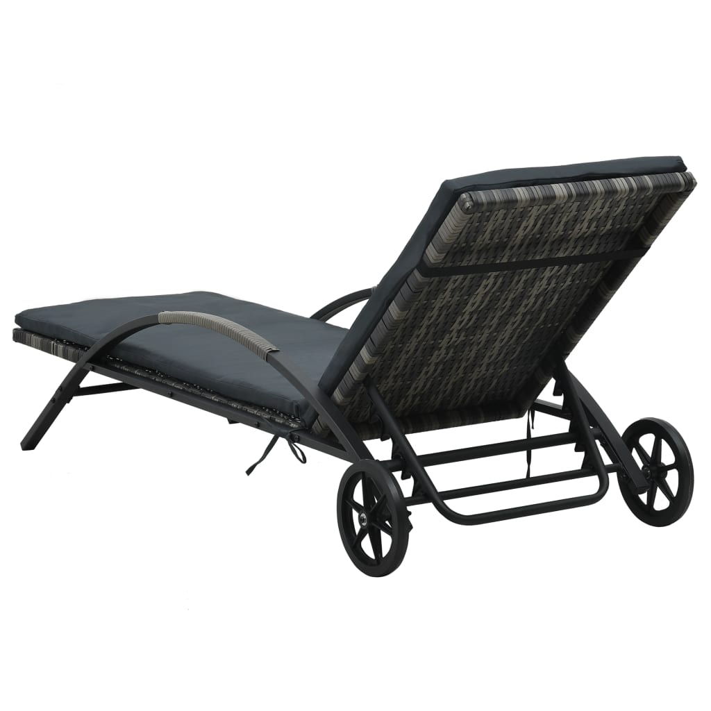 Sun Lounger With Cushion & Wheels Poly Rattan