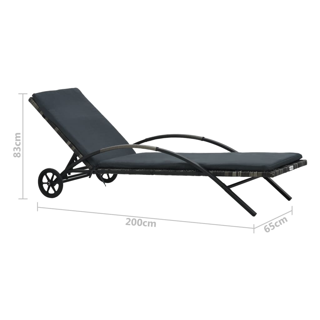 Sun Lounger With Cushion & Wheels Poly Rattan