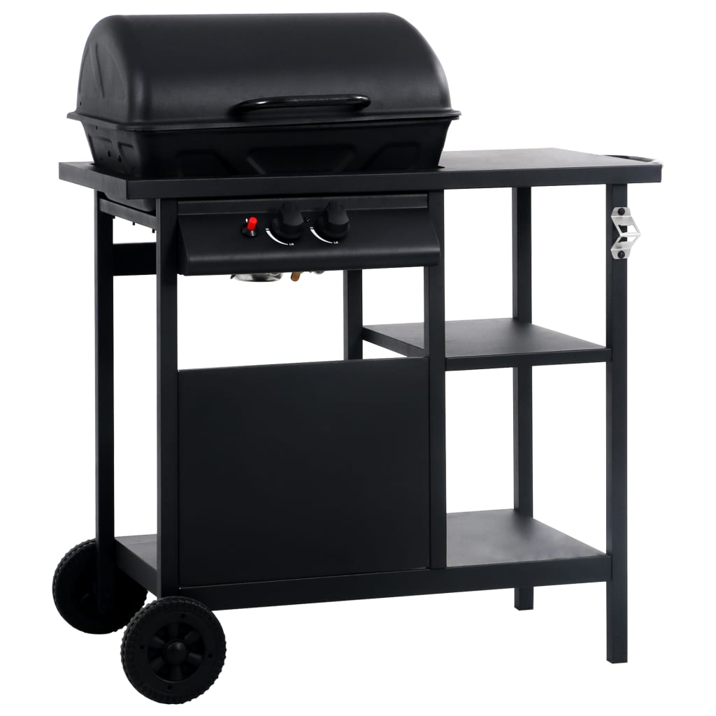 Gas Bbq Grill With 3-Layer Side Table Black And