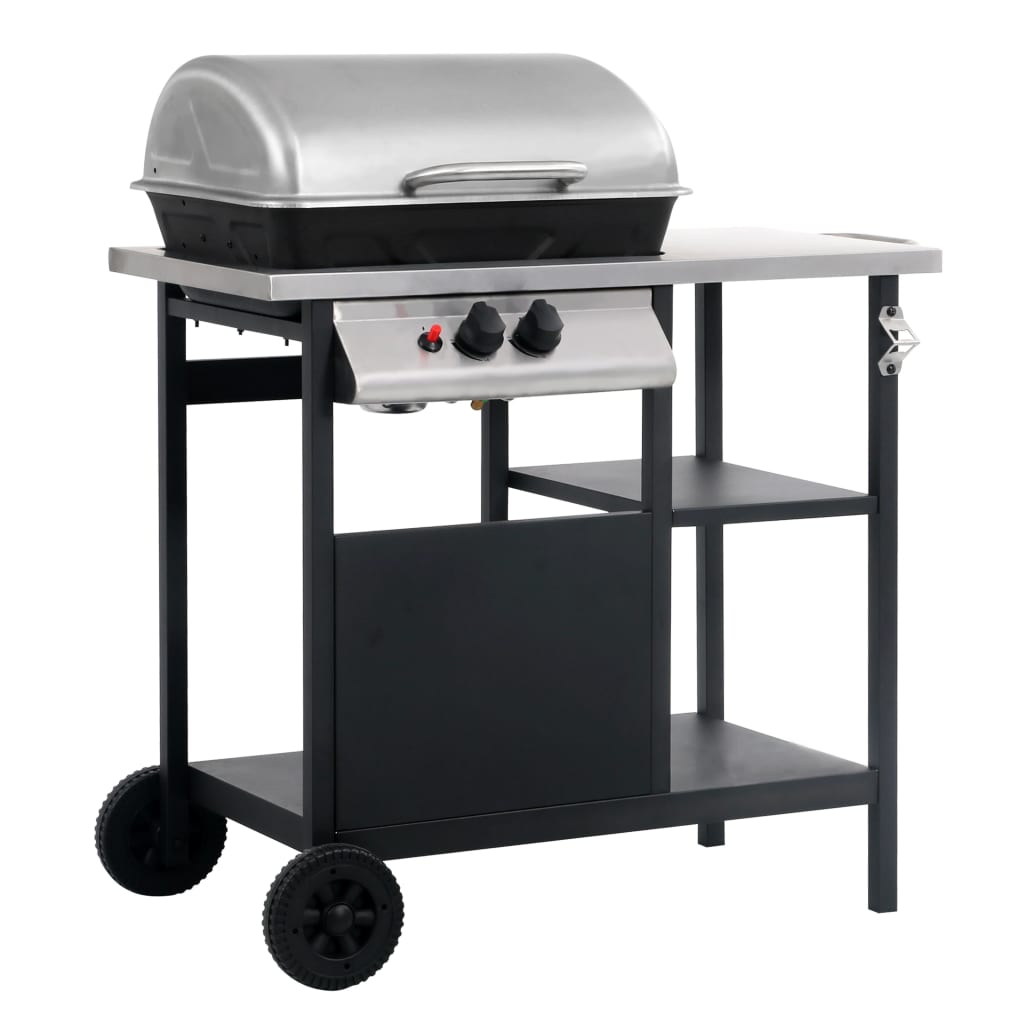 Gas Bbq Grill With 3-Layer Side Table Black And
