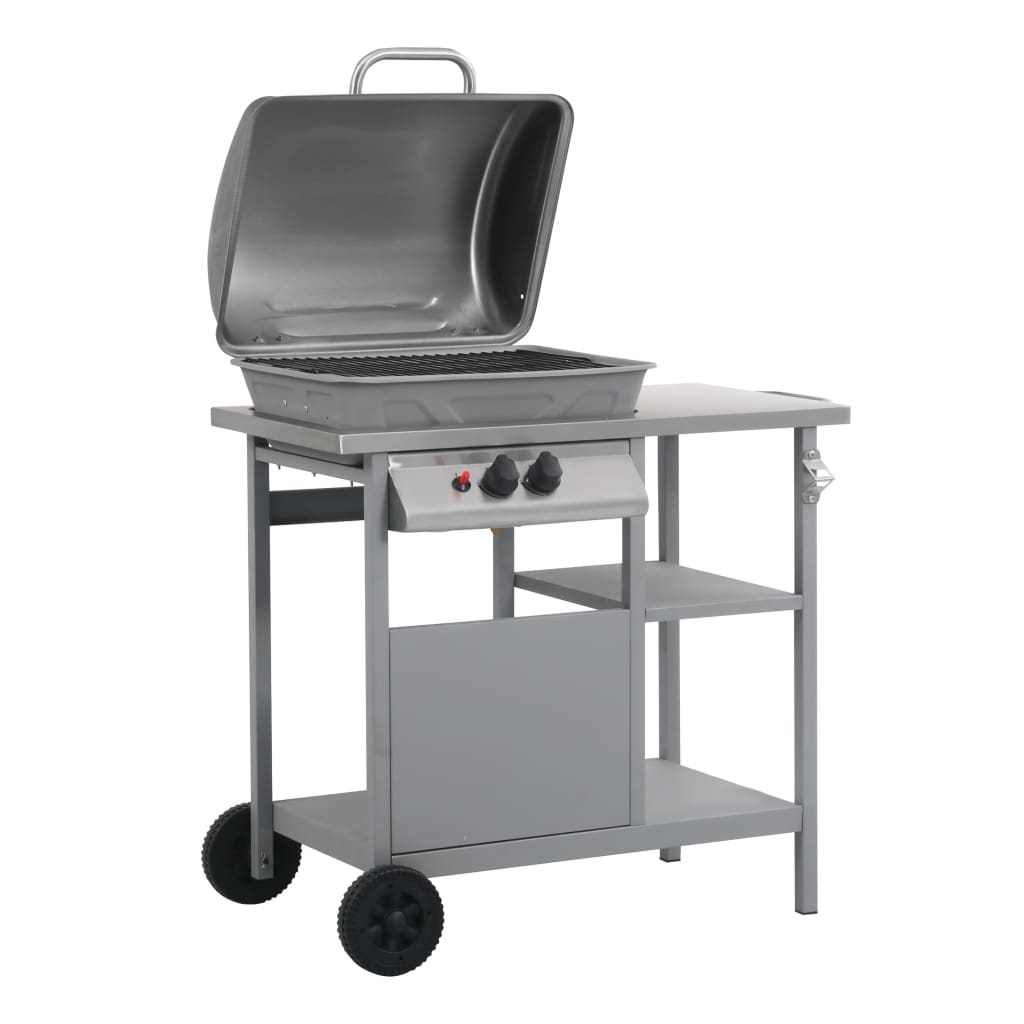 Gas Bbq Grill With 3-Layer Side Table Black And