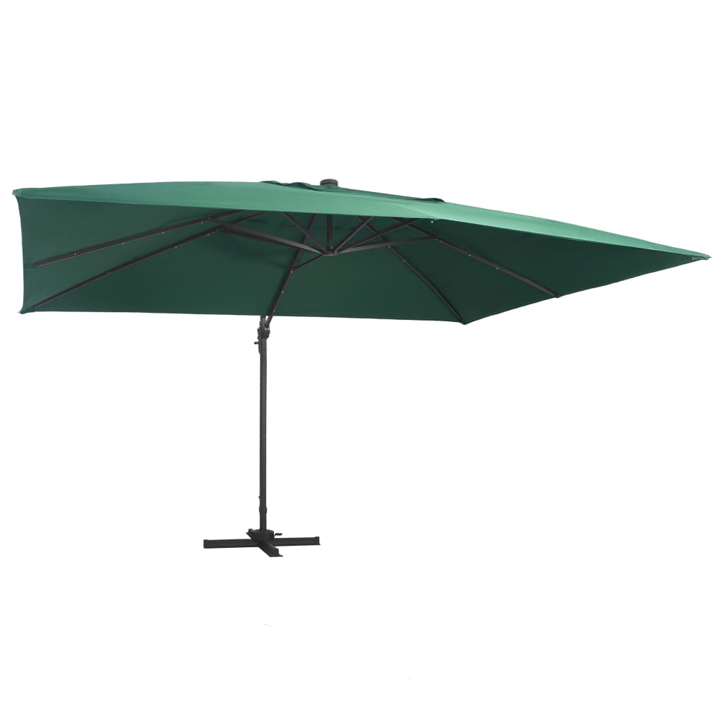 Cantilever Garden Parasol With Led Lights And Aluminium Pole 400X300 Cm Azure