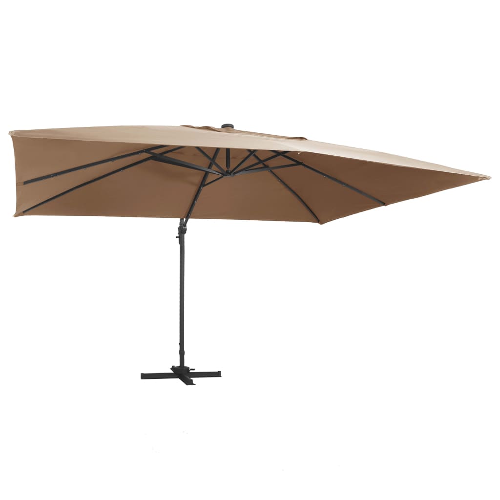 Cantilever Garden Parasol With Led Lights And Aluminium Pole 400X300 Cm Azure