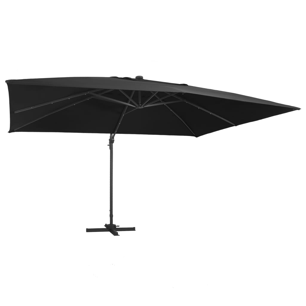 Cantilever Garden Parasol With Led Lights And Aluminium Pole 400X300 Cm Azure