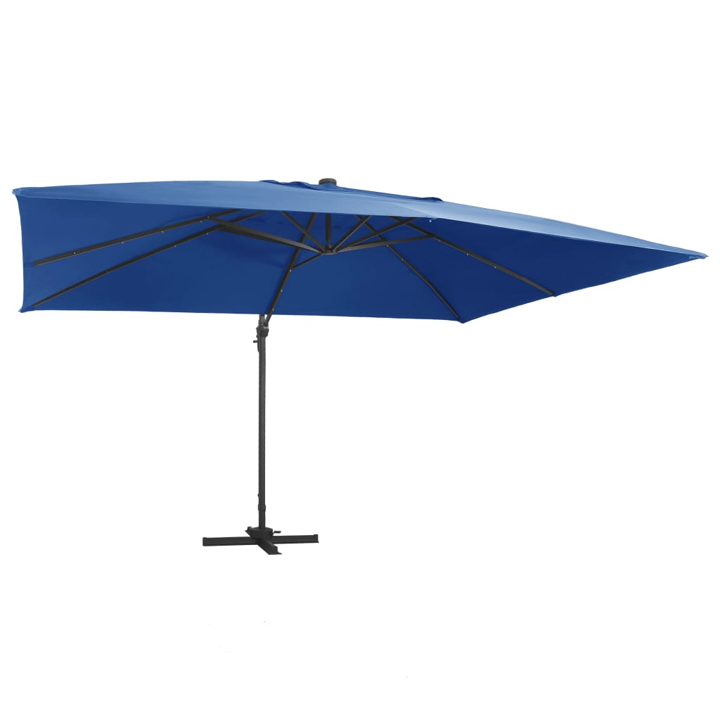 Cantilever Garden Parasol With Led Lights And Aluminium Pole 400X300 Cm Azure