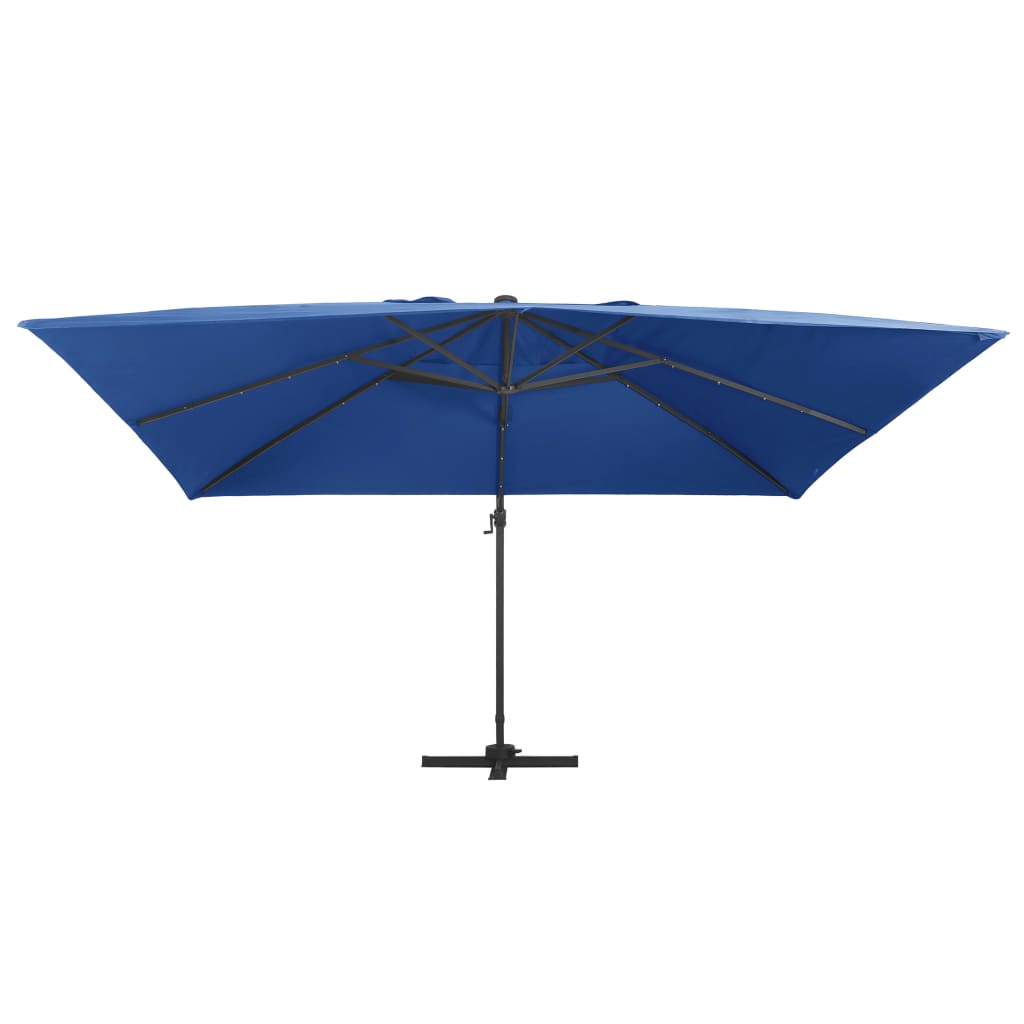 Cantilever Garden Parasol With Led Lights And Aluminium Pole 400X300 Cm Azure