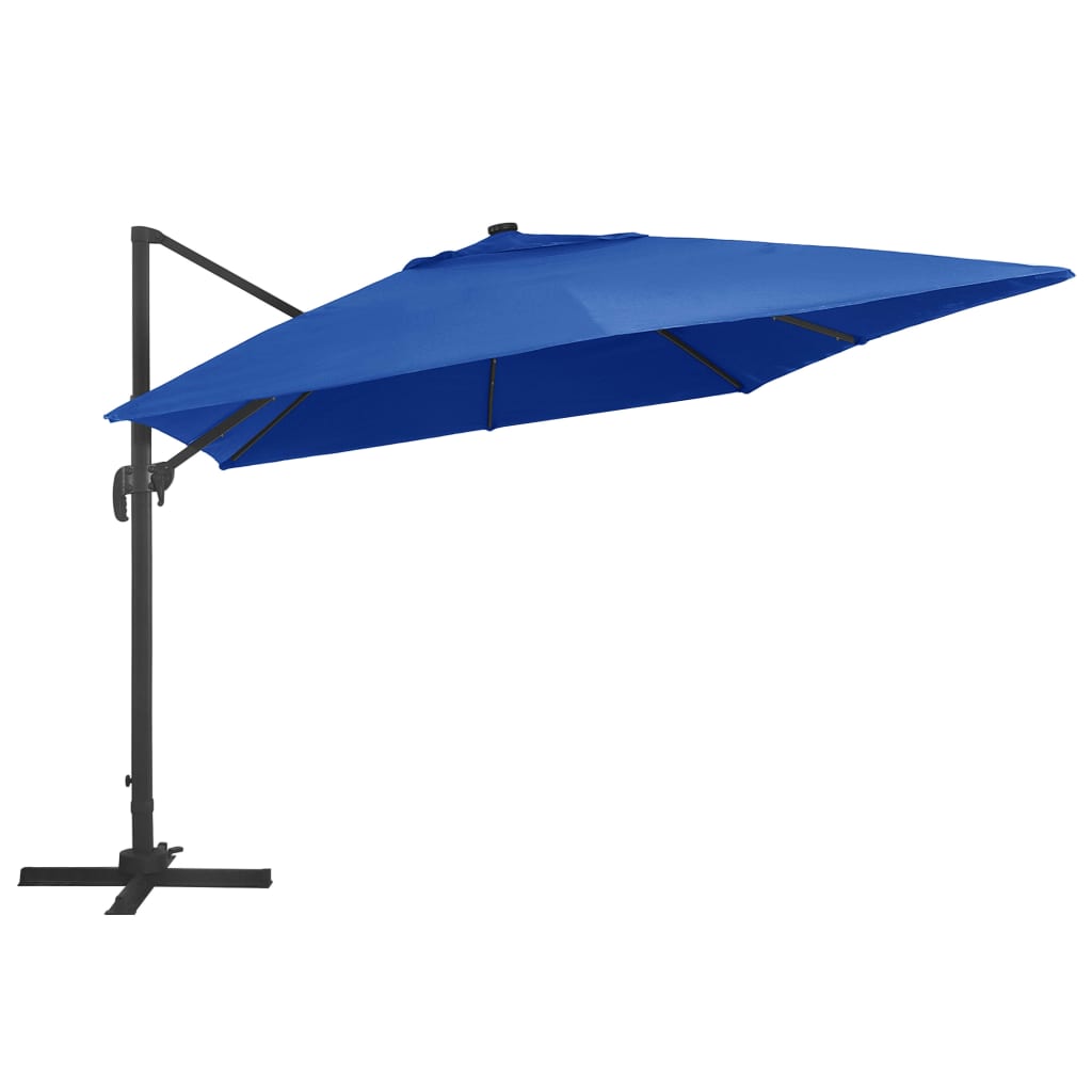 Cantilever Garden Parasol With Led Lights And Aluminium Pole 400X300 Cm Azure