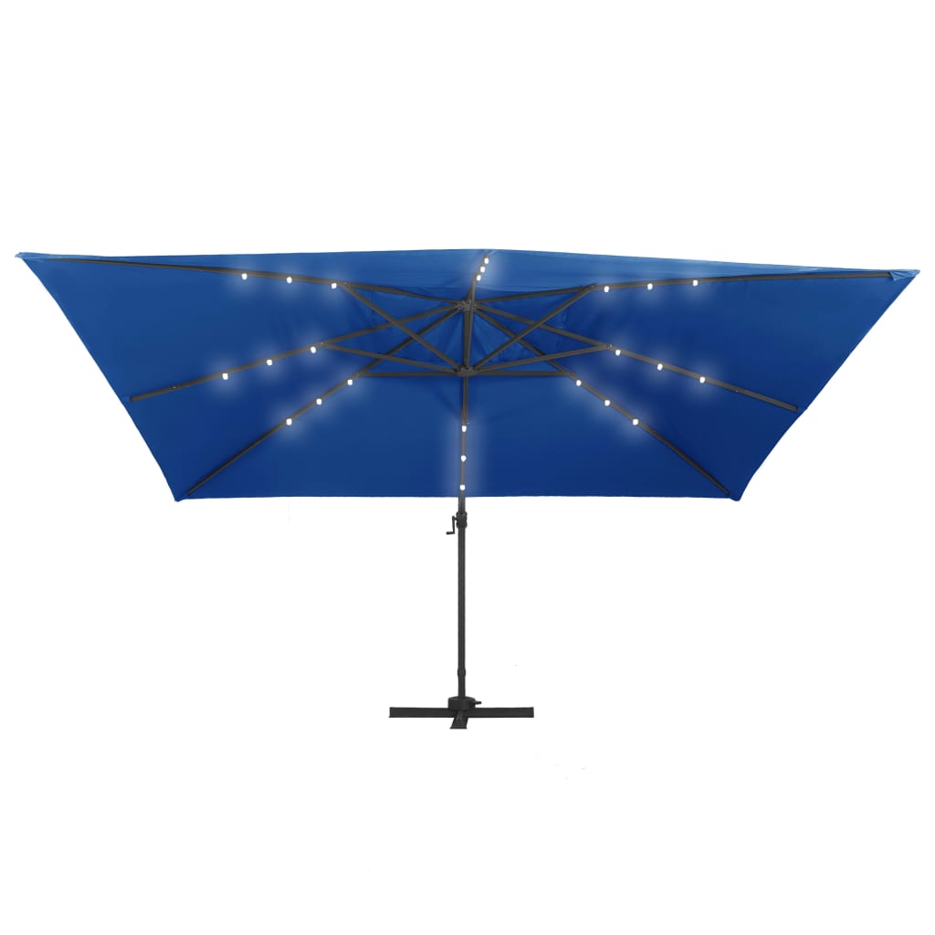 Cantilever Garden Parasol With Led Lights And Aluminium Pole 400X300 Cm Azure