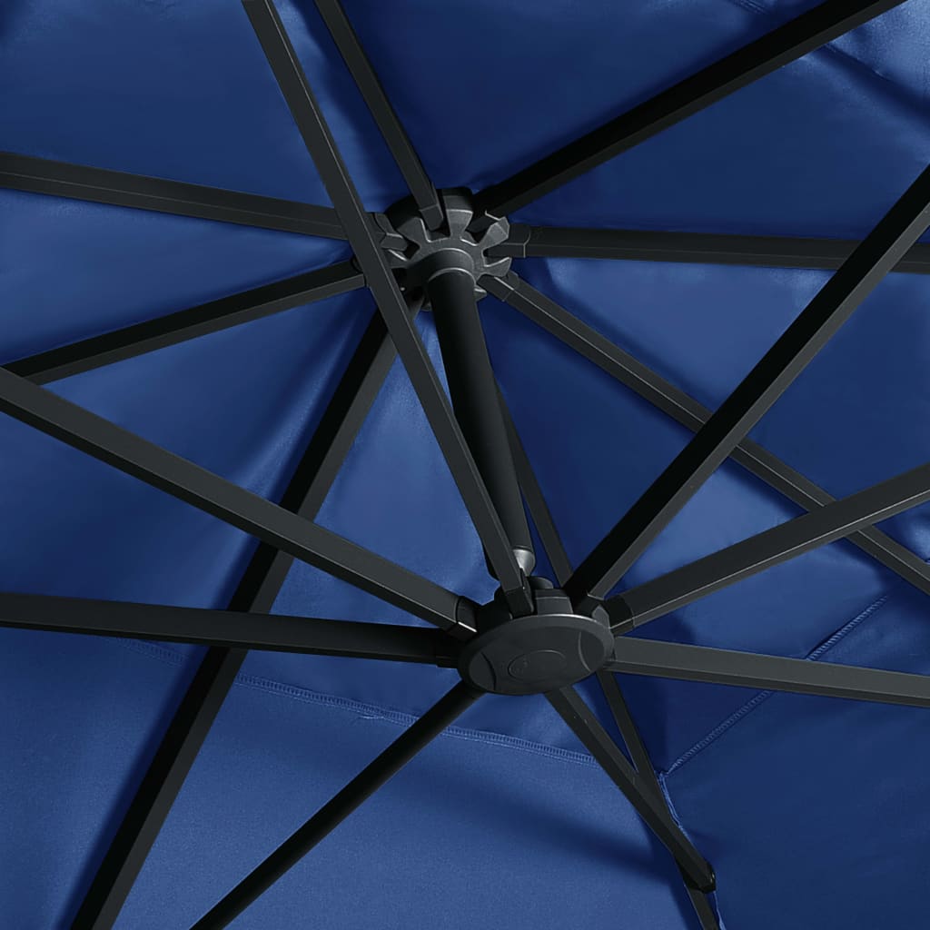 Cantilever Garden Parasol With Led Lights And Aluminium Pole 400X300 Cm Azure
