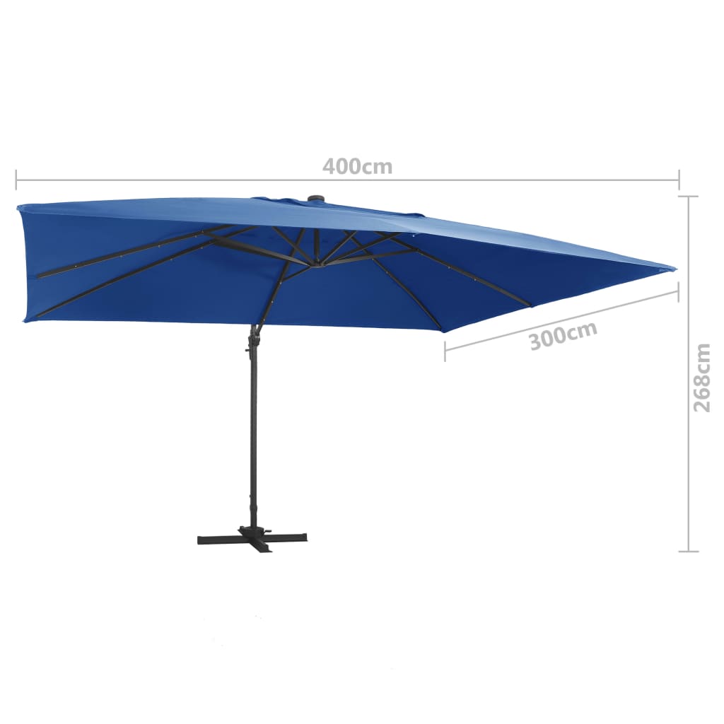 Cantilever Garden Parasol With Led Lights And Aluminium Pole 400X300 Cm Azure