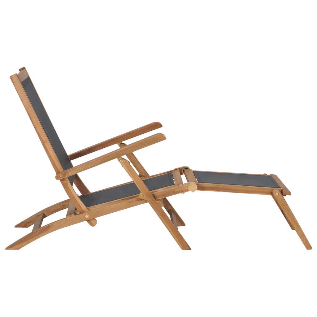 Deck Chair With Footrest Solid Teak Wood Black
