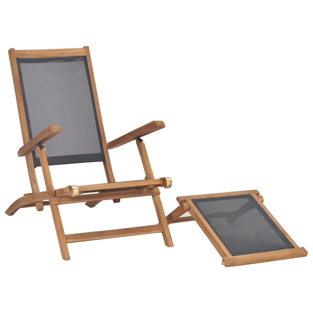 Deck Chair With Footrest Solid Teak Wood Black