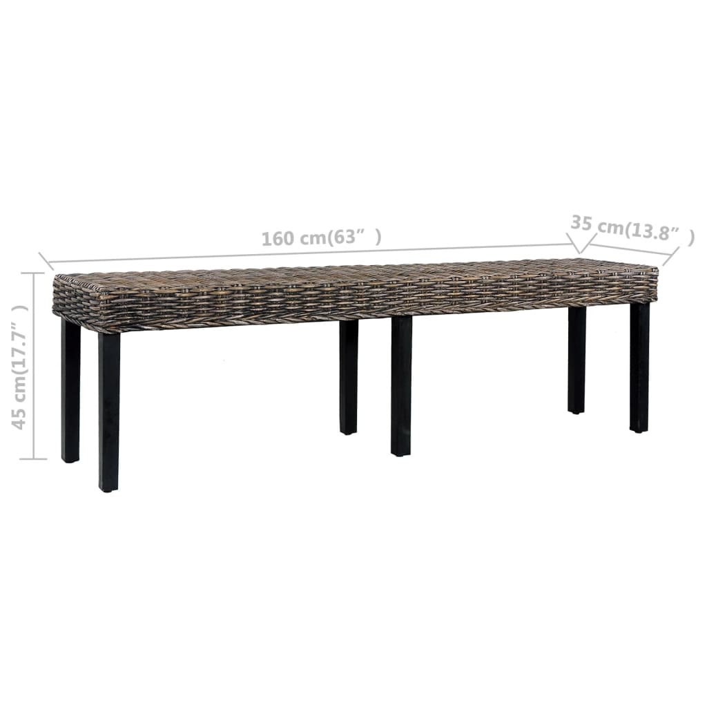 Bench 160 Cm Natural Kubu Rattan And Solid Mango Wood
