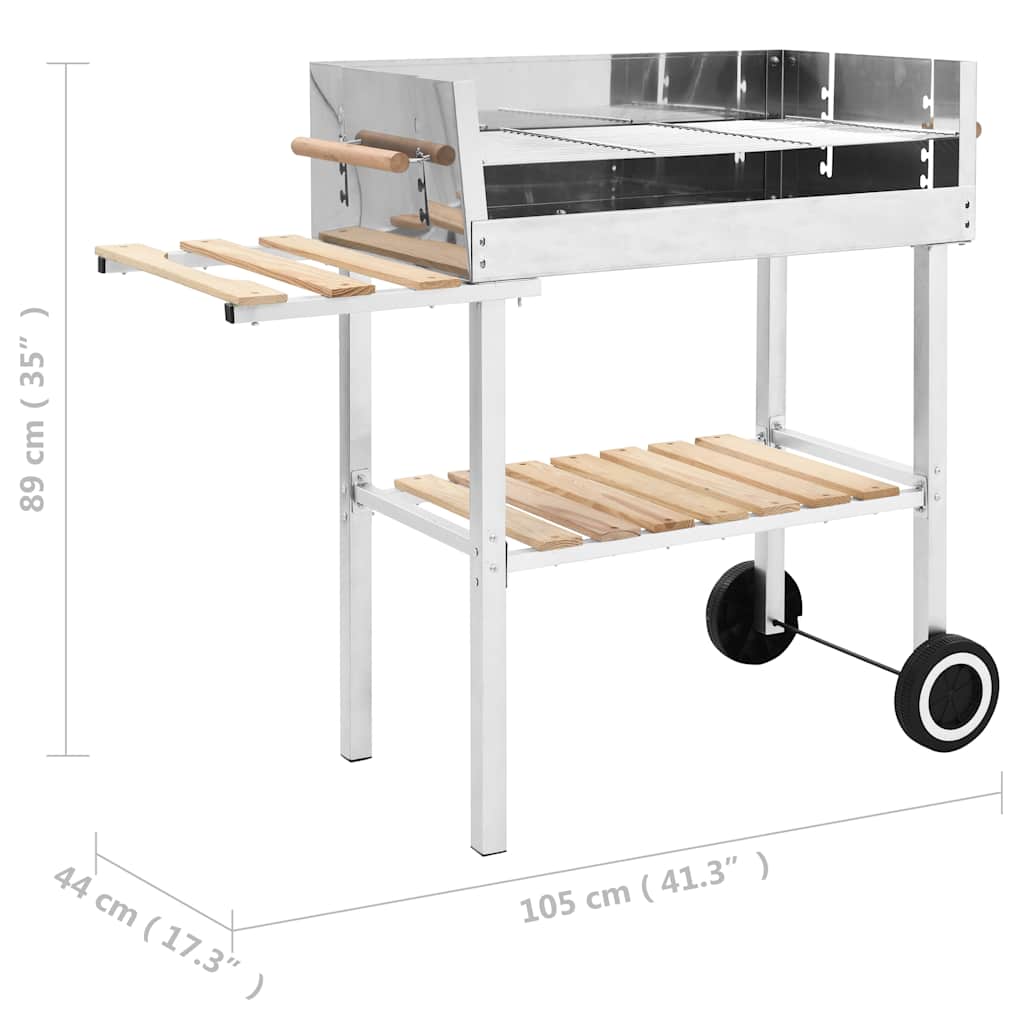 Xxl Trolley Charcoal Bbq Grill Stainless Steel With 2 Shelves