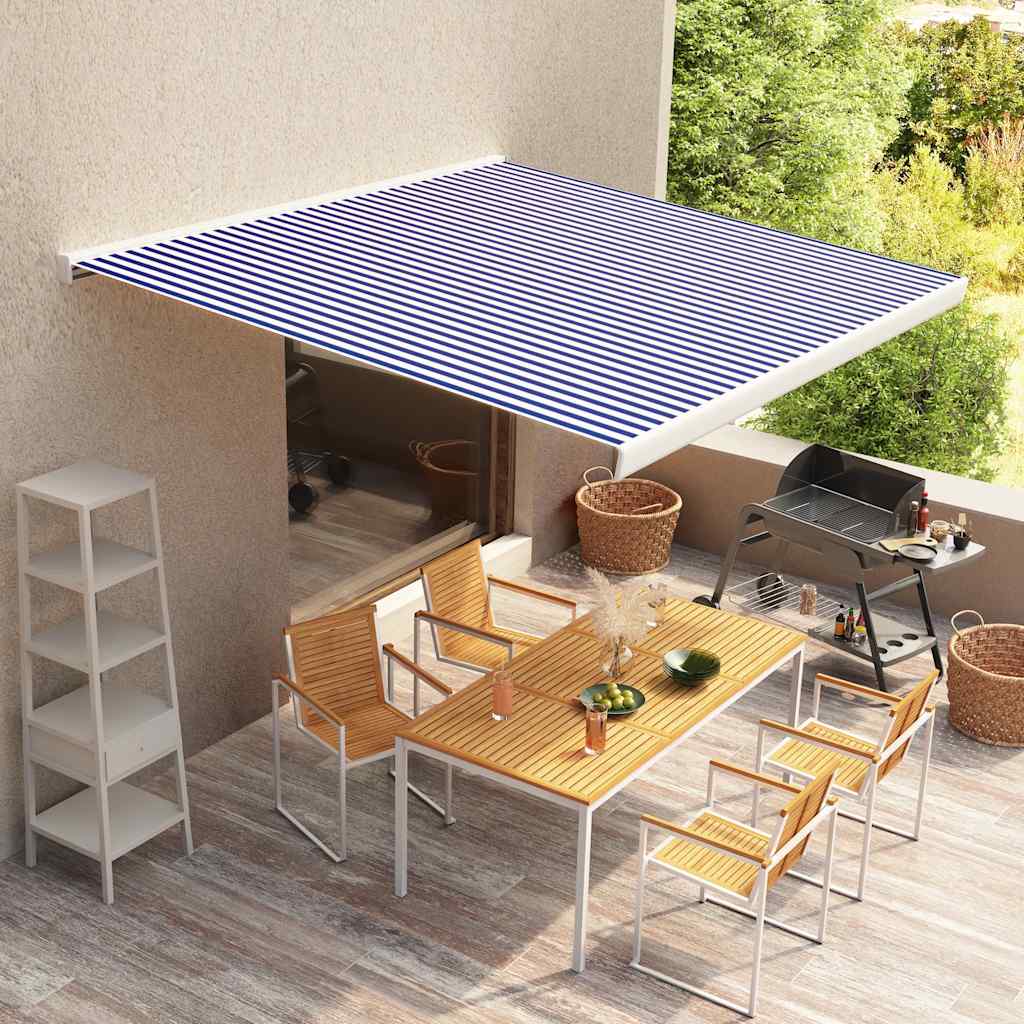 Awning Top Sunshade Canvas Blue & White 350X250 Cm