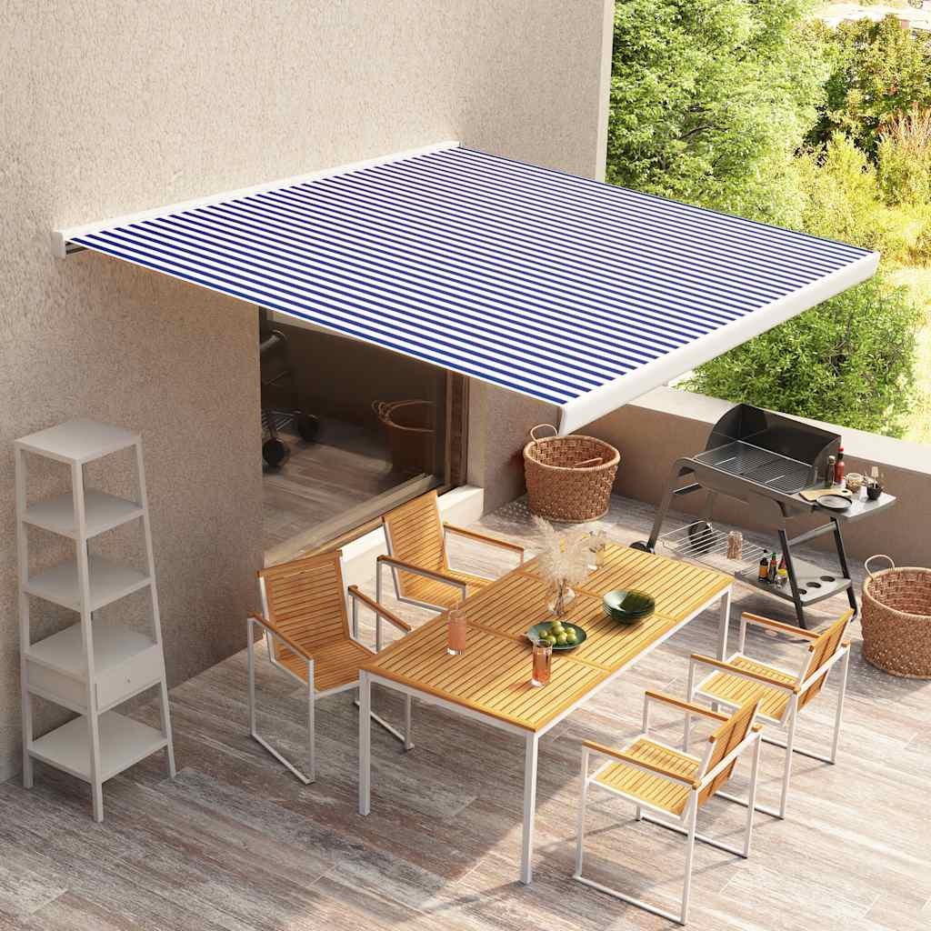 Awning Top Sunshade Canvas Blue & White 500X300 Cm