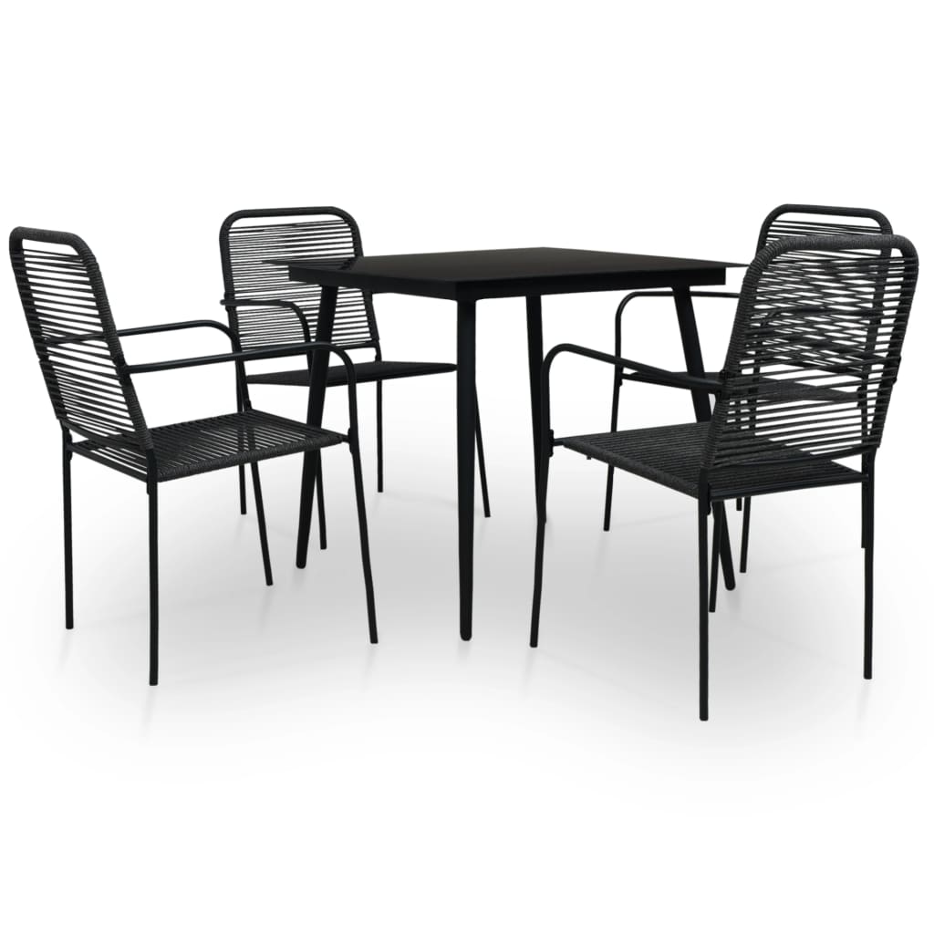 7 Piece Outdoor Dining Set Cotton Rope And Steel Black